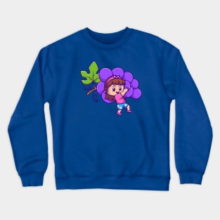 Cute Girl Holding Grape Cartoon Crewneck Sweatshirt